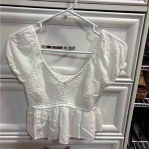 White Smocked Peplum Top